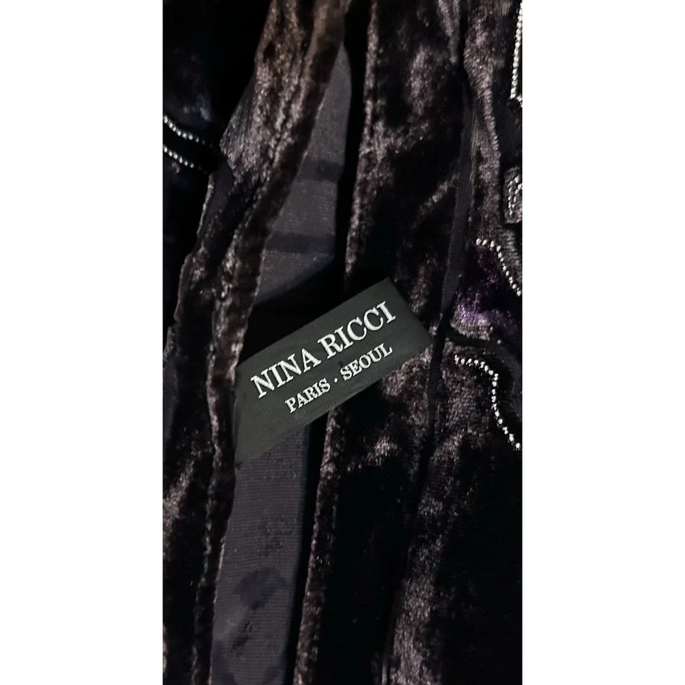 Nina Ricci Silk Purple Velvet Paisley Embellished Shawl Scarf Beaded Burnout